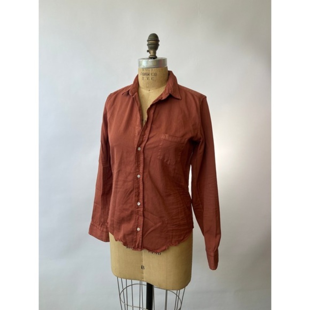 Frank & Eileen Barry Terracotta Rust Orange Cotton Button Up Shirt Small USA